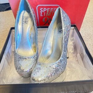 Speed Limit 98 Sparkling Silver Heels